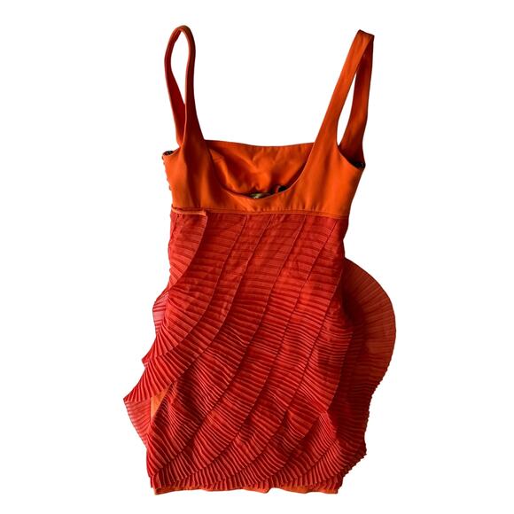 Malandrino Black Label NWT USA Made Orange Pleated Sheer Cocktail Dress 40 sz 8 - Picture 2 of 16